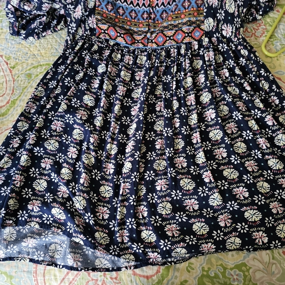 Umgee floral mini dress size M boho southwestern tunic flowy blue orange - Picture 6 of 9